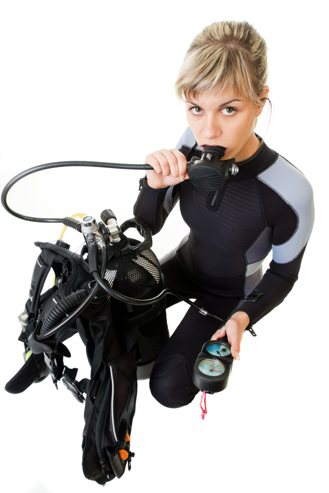 Cute Scuba Girl going through her Scuba Octopus Setup