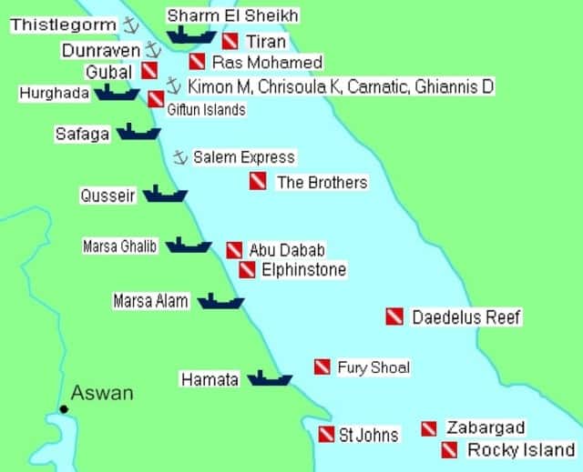 Red sea liveaboard routes north and south.