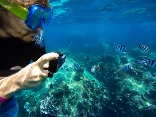 Young,Caucasian,Man,Free,Diver,Closeup,Wearing,Snorkeling,Mask,Taking