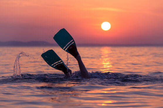 Close,Up,Of,Scuba,Diver,Feet,With,Snorkel,Fins,Start