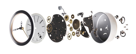 Disassembled,The,Clock,On,A,White,Background