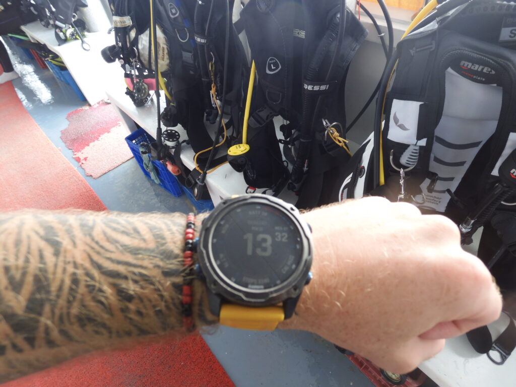 Garmin descent mk2i dive computer in watch mode.