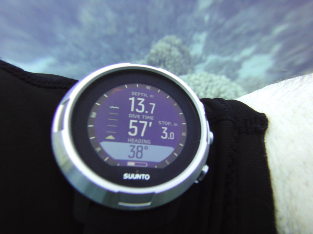 Suunto D5 compass mode against coral backdrop. original photo.