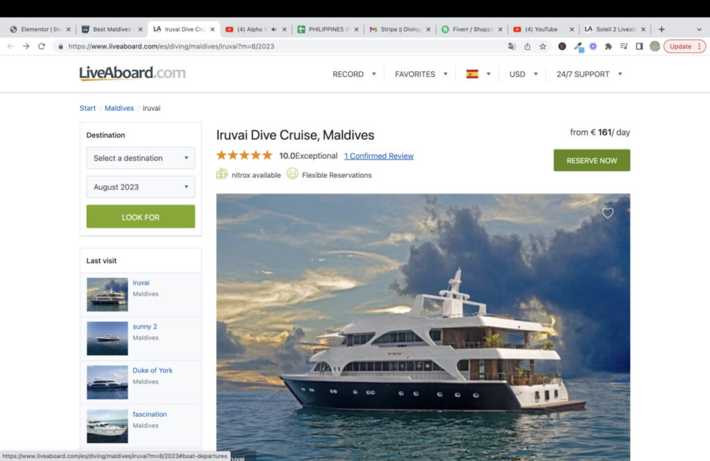 Screenshot of Liveaboard booking page.