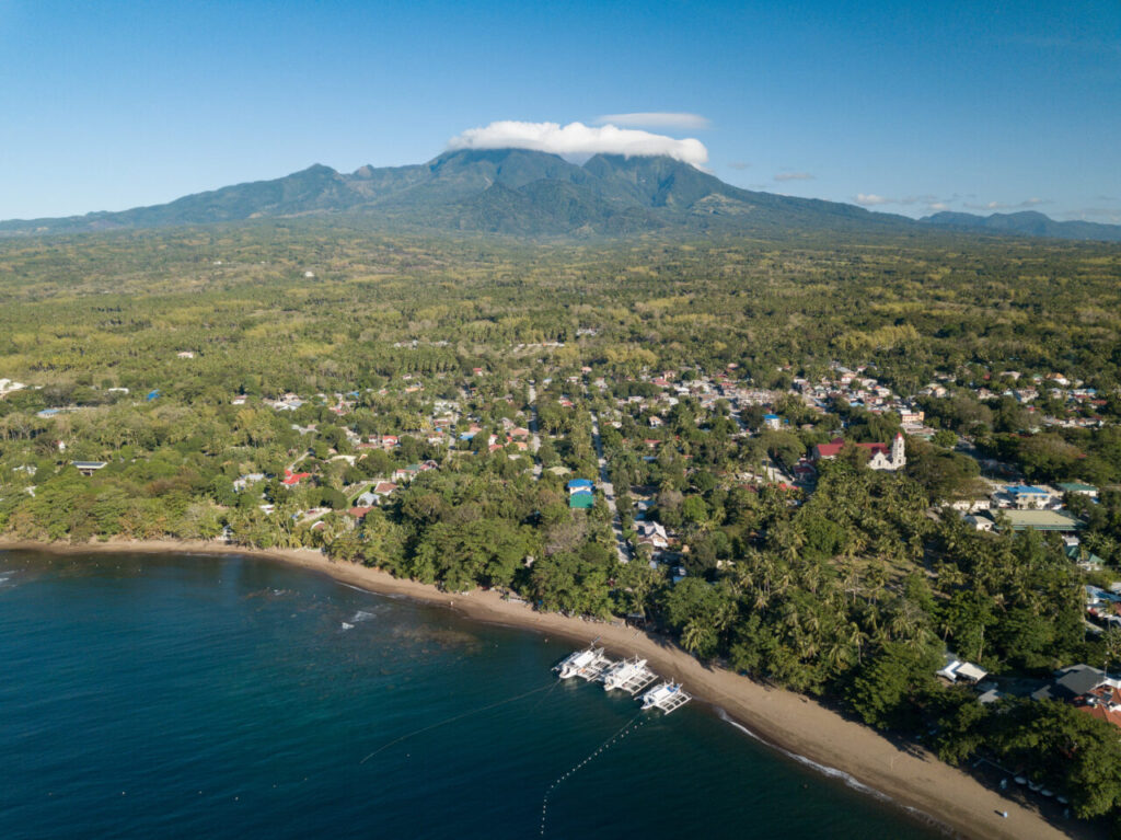 Aerial view of Dauin on negroes island.