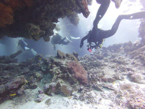 divers 3 entering tunnel