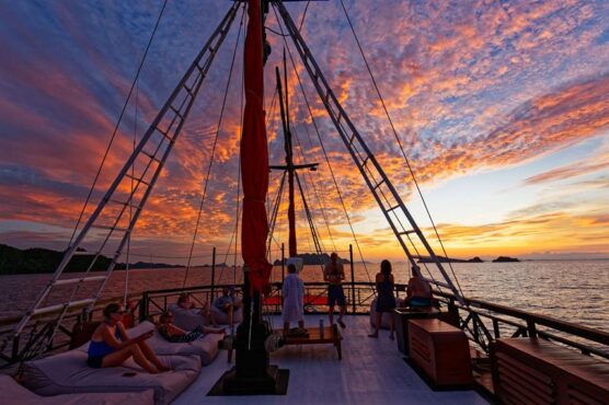 Sundeck of La Galigo at sunset