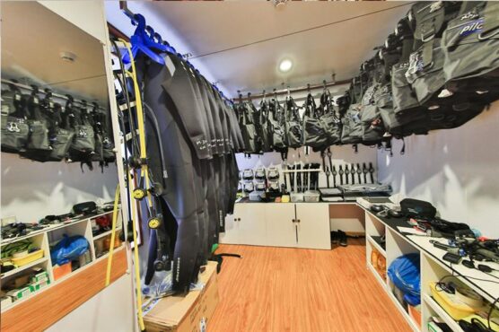 Dive gear storage room