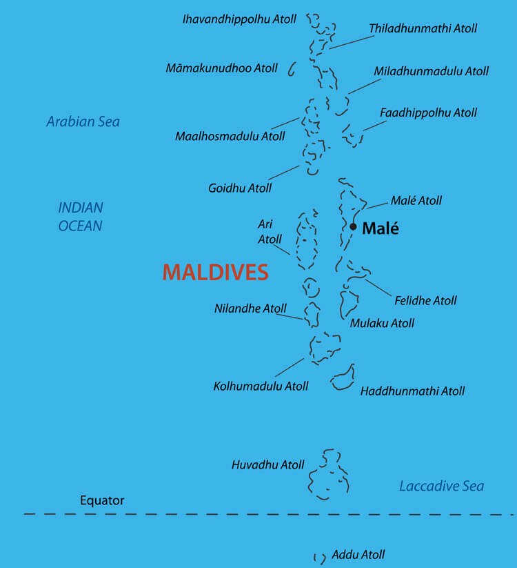 Routes travelled by liveaboards in maldives.